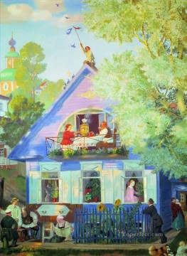 Paisajes Painting - Casa Azul 1920 Boris Mikhailovich Kustodiev paisaje urbano escenas de la ciudad